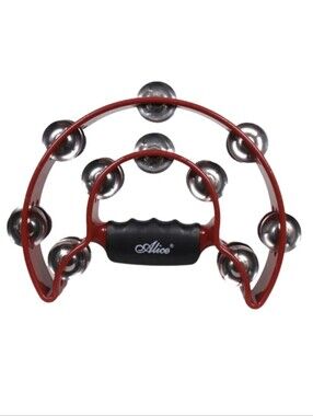 Alice Half Moon Musical Tambourine Red Double Row Metal Jingles Hand Percussion